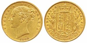 Great Britain, Victoria Queen, Gold Sovereign, 8g, 1869, Young head, rev. Shield (KM 736.1