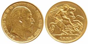 Great Britain, Edward VII, Gold ½ Sovereign, 4g, 1909, rev. St. George slaying a dragon (K