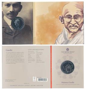 Great Britain, Elizabeth II, Cupro-Nickle 5 Pounds, 28.28g, Mahatma Gandhi, 2021, rev. a l