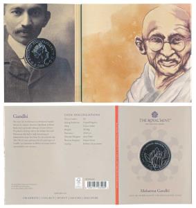 Great Britain, Elizabeth II, Cupro-Nickle 5 Pounds, 28.28g, Mahatma Gandhi, 2021, rev. a l