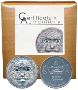 Mongolia, Silver 500 Togrog, 31.1g, obv. 2 Swarovski elements used in the eyes of the Otoc