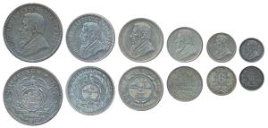 South Africa, Set of 6 coins, Silver 5, 2½, 2, 1 Shilling, 6 & 3 Zar, the first two rev. l