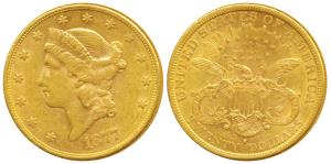 United States of America, Gold $20, 33.4g, 1877, obv. Liberty head, rev. motto above eagle