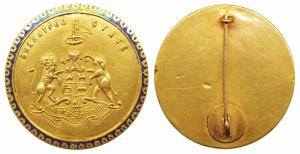 Bharatpur, Gold Badge, 22.1g, obv. coat of arms of the state within an enamelled blue bord