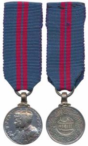 Delhi Durbar Medal 1911, George V, Silver Miniature Medal, obv. conjoined busts of King Ge