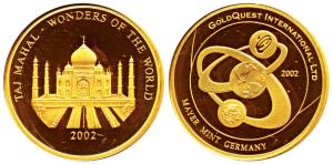 Wonders of the World Series, Taj Mahal, Gold Medallion, 10g, private issue by Gold Quest, 