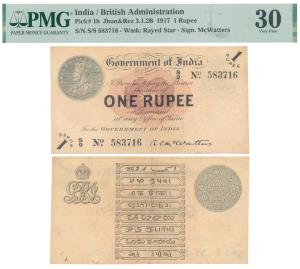 George V, Rupee 1, 1st issue, 1917, signed A. C. McWatters, open star watermark, (J&R 3.1.