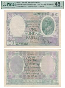 George V, Rupees 100, Bombay circle of issue, signed J. B. Taylor, (J&R 3.10.2B). Graded b