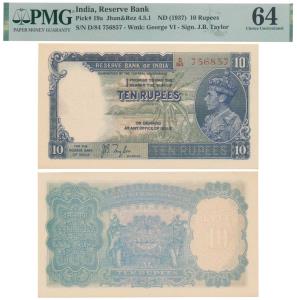 George VI, Rupees 10, 1st issue, 1938, signed J. B. Taylor, prefix D in order of consecuti
