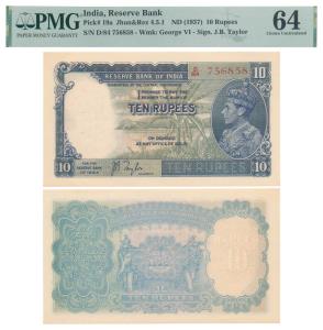 George VI, Rupees 10, 1st issue, 1938, signed J. B. Taylor, prefix D in order of consecuti
