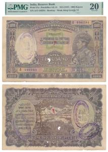 George VI, Rupees 1000, 1st issue, 1938, Bombay, signed J. B. Taylor, (J&R 4.8.1A). Graded