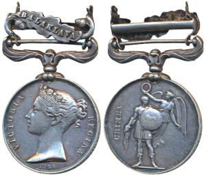 Crimea Medal, Victoria, Silver, 1 bar Balaklava, rev. a standing Roman warrior about to re