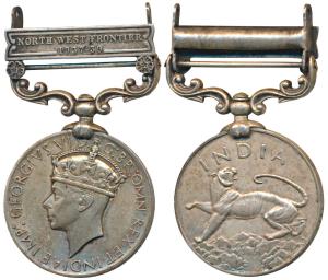 India General Service Medal, George VI, Silver, North West Frontier 1936-37 bar, awarded t