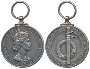 Colonial Police Long Service and Good Conduct medal, Silver, Queen Elizabeth II, awarded t