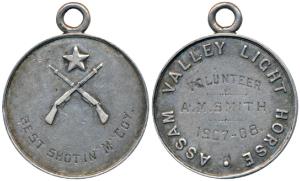 Assam Valley Light Horse, Silver Medal, 6.8g, awarded to Volunteer A. M. Smith 1907-08, Be