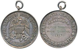 The Baldwin High School, Bangalore, Silver Medal, 23.78g, rev. awarded to Victor Turnbull 