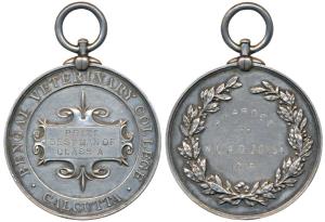 Bengal Veterinary College, Silver Medal, 27.25g, Calcutta, obv. Prize Best Man of Class A 