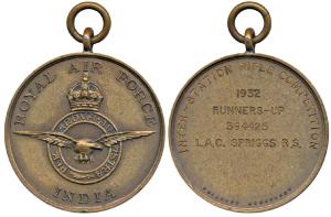 Royal Air Force India, Bronze Medal, 16.8g, Inter-Station Rifle Competition 1932, runners 