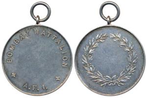 Bombay Battalion, Auxiliary Force India, Silver Medal, 12.11g, wreath on rev., unissued. E