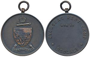 Overseas Rest Camp Deolali, Bronze Medal, 26.1g, obv. map of undivided India as a shield s