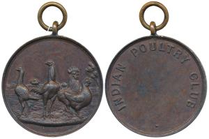 Indian Poultry Club, Copper Medal. Extremely Fine, Rare.