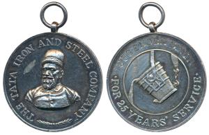 Tata Iron and Steel Company, Silver Medal, 40g, For 25 Years Service, obv. bust of Jamshed