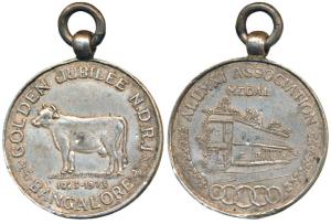 National Dairy Research Institute Golden Jubilee, Silver Medal, Bangalore, 1923-1973, rev.