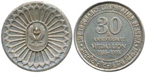 Life Insurance Corporation of India, Silver Medallion, 30th Anniversary, 1956-1986, rev. l