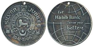 Habib Bank Limited, Silver Jubilee, 1941-1966, Silver Medal, 15.32g, rev. Let Habib Bank s