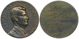 Thomas Bata, Bronze Medal, 1876-1932, awarded to Gulamali Mohamedali Gandhi on the complet