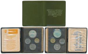 1969 Uncirculated Set, Gandhiji Birth Centennial, set of 4, 20 Paise to Rupees 10. In imma