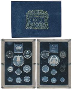 1973 Proof Set, Grow More Food, set of 9, 1 Paisa to Rupees 10. In superb immaculate condi