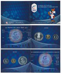 2010 Proof Set, XIX Commonwealth Games Delhi, set of 3, Rupees 2 to Rupees 100. In immacul