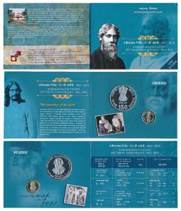 2011 Uncirculated Set, 150th Birth Anniversary of Rabindranath Tagore, set of 2, Rupees 5 