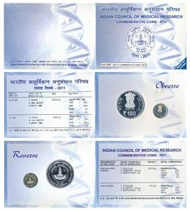 2011 Proof Set, Indian Council of Medical Research, set of 2, Rupees 5 and 100. In immacul