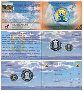 2015 Proof Set, International Day of Yoga, set of 2, Rupees 10 and 100. In immaculate cond