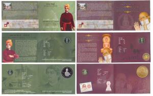 All single commemorative coins in mint packaging, all Rupees 5, 2010 Platinum Jubilee of R