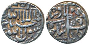 Shah Jahan, Silver ½ Rupee, 5.70g, mint name off flan, Error, double struck on rev., RY 12
