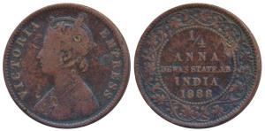 Narayan Rao (1864-1892), Copper ¼ Anna, with the name and portrait of Victoria Empress, 18