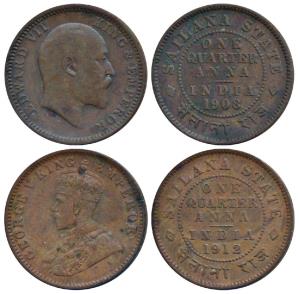 Jaswant Singh (1895-1919 AD), Copper ¼ Anna, with the name and portrait of Edward VII, 190