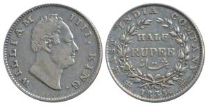 William IV, Silver ½ Rupee, 1835, Calcutta Mint, F incuse, 20 Berries, (Prid 69). Very Fin