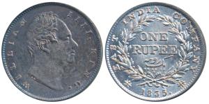 William IV, Silver Rupee, 1835, Calcutta Mint, RS incuse, C / II, Extremely thin letters a
