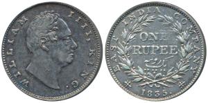 William IV, Silver Rupee, 1835, Calcutta Mint, R.S incused, B / II, Bud leaves, 20 Berries