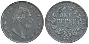 William IV, Silver Rupee, Calcutta Mint, 1835, F incused, A / II / 19 Berries, bud leaves,