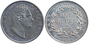 William IV, Silver Rupee, 1835, Calcutta Mint, Dug out F incuse, A / III, Bud leaves, 19 B