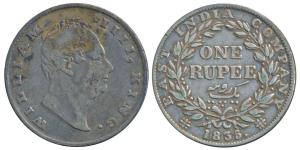 William IV, Silver Rupee, Calcutta Mint, 1835, F incused, A / II / 19 Berries, Bud leaves.