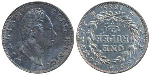 William IV, Silver Rupee, 1835, Bombay Mint, No initials, B / II, Bud leaves, 20 Berries, 