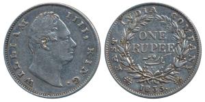 William IV, Silver Rupee, 1835, Calcutta Mint, F raised, A / I, Two leaves, 19 Berries, (P