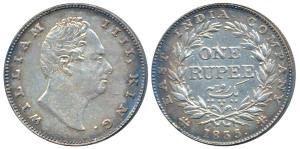 William IV, Silver Rupee, 1835, Bombay Mint, No initials, B / II, Bud leaves, 20 Berries, 
