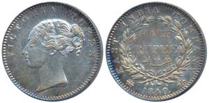 Victoria Queen, Silver ½ Rupee, 1840, continuous legend, Bombay Mint, English Head, 19 Ber